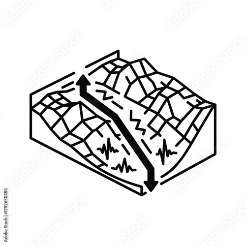 Topographical map illustrating a path with seismic waves, representing geological survey and earthquake analysis