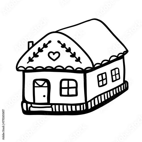 Cute gingerbread house vector doodle