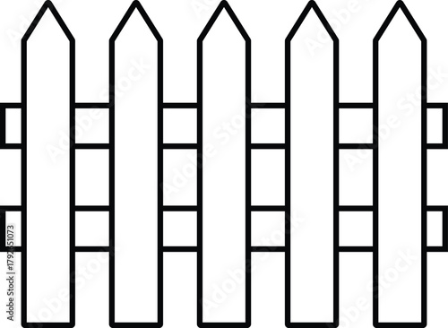 Fence Line Art Coloring Book Page, Garden and Yard Illustration