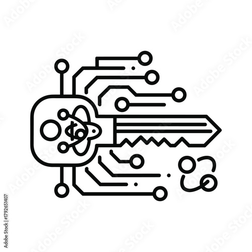 Digital key icon, cybersecurity and access control concept