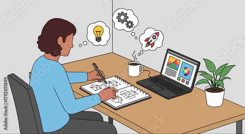 Creative Professional At Work Developing New Ideas And Sketching Designs