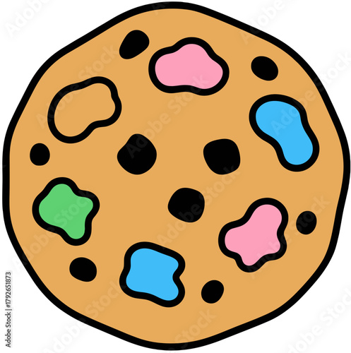 Chocolate Chip Cookie with Colorful Glaze/Icing Splatter Decoration