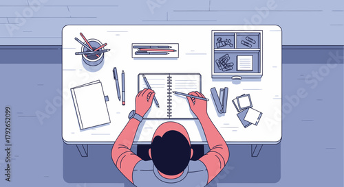 Illustrative Desk View Of Someone Writing In A Notebook