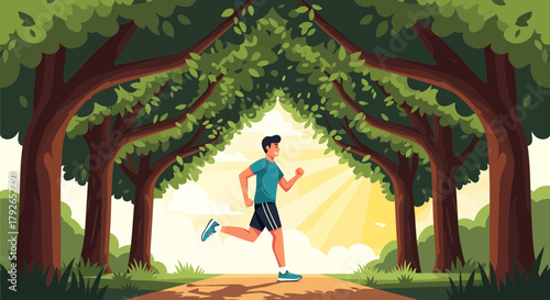 Man Enjoying Morning Run Through Scenic Tree-Lined Path
