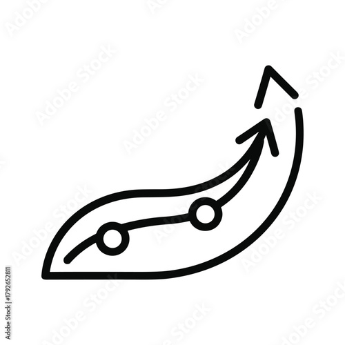 Ease animation concept with a curved line and arrow, representing growth and progress