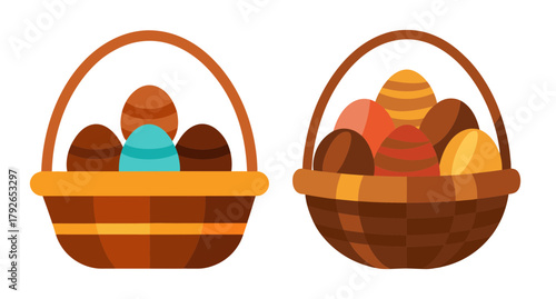 Two easter baskets filled with chocolate eggs decorations