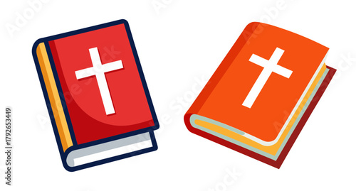Two bibles with cross symbol isolated image for religious graphics