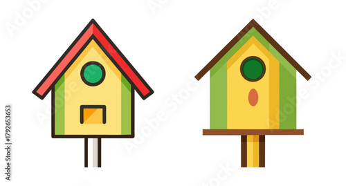 Cute cartoon birdhouses colorful simple design isolated on white