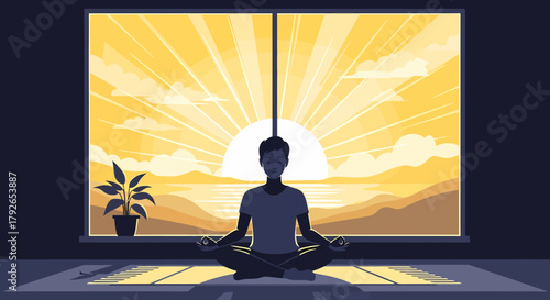Serene Meditation Morning, Find Inner Peace, Mindfulness Practice at Sunrise