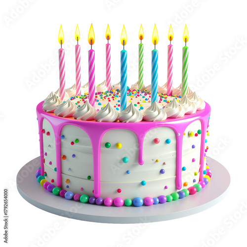 3D Birthday Cake Isolated on White Background
