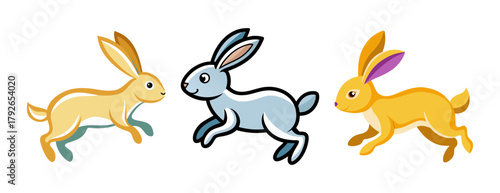Three hopping rabbits cute cartoon animals easter spring celebration fun
