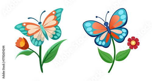 Colorful butterflies flitting over delicate flowers nature scene