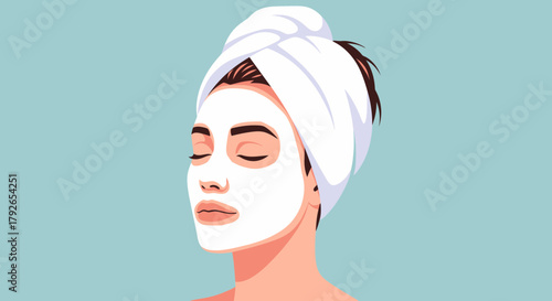 Woman Applying Facial Mask And Relaxing With Fresh Clean Skin