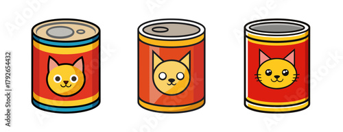 Cute cartoon cat food cans with adorable kitty faces collection