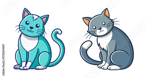 Cute cartoon cats sitting and grooming themselves art