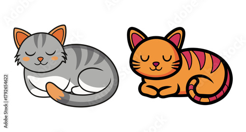 Two adorable sleeping cats cute animal art for your projects