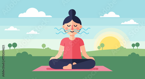 Woman Meditating Outdoors In Peaceful Setting For Wellness And Balance