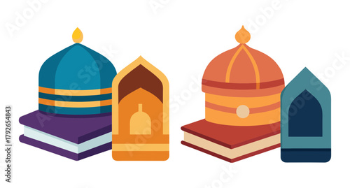 Islamic religious symbols icons featuring caps and books