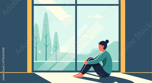 Woman Sitting Near Window Contemplating Outdoor Serenity