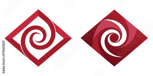 Abstract Spiral Designs in Red Squares for Modern Branding Concepts