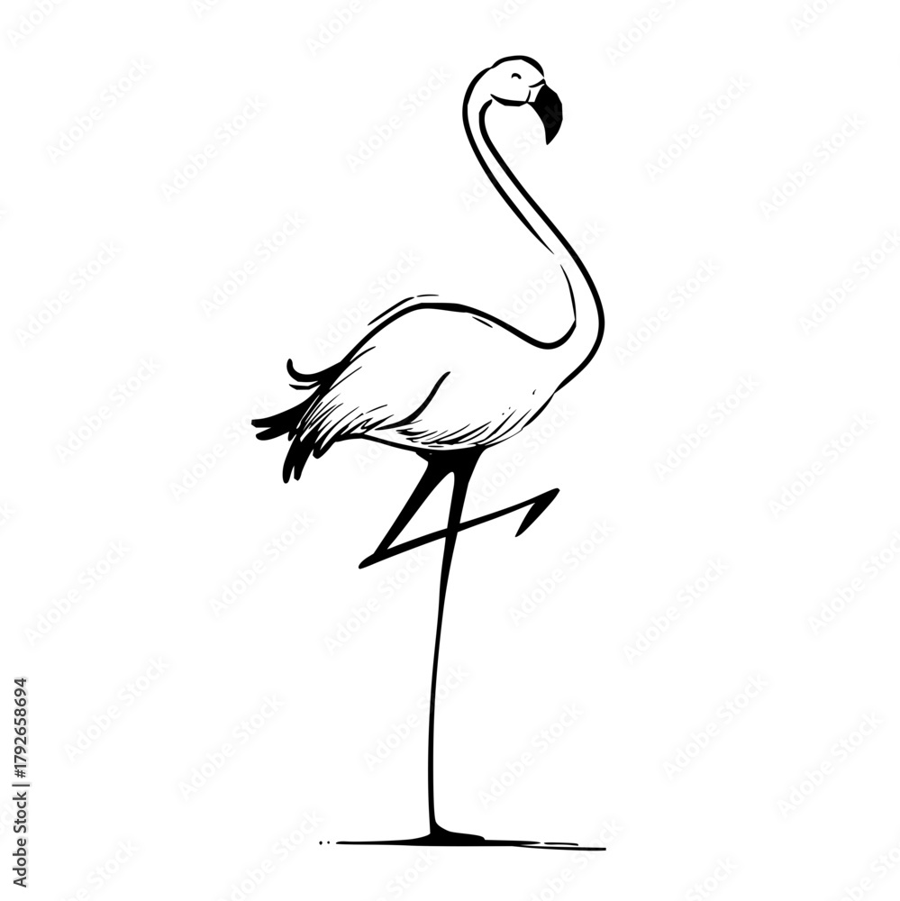 Fototapeta premium Flamingo drawing sketch vector illustration tropical bird art print flamingo design flamingo outline flamingo image