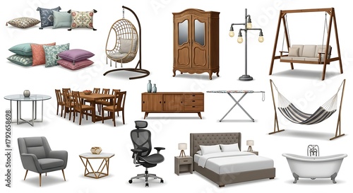 Diverse furniture collection for home decor and interior design projects