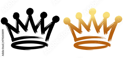 Set of royal crowns vector illustration in black and gold colors elegant crown icons collection luxury symbol of power and royalty design