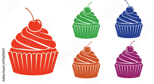 Colorful cupcakes with cherries on top a sweet treat illustration