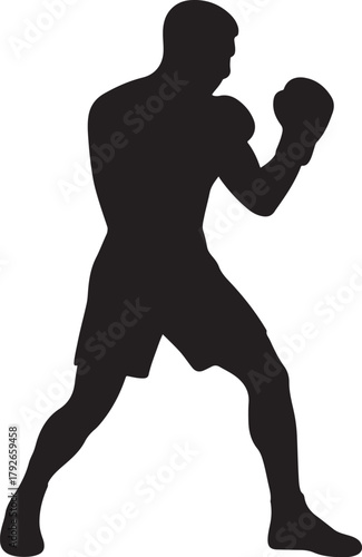 A boxer in a fighting stance silhouette