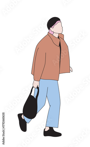 Queer model with pink hair, Illustration Portraits Outline Colors - Characters SVG 