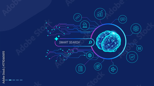 Smart Search with AI for business and work productivity concept - Modern vector with editable stroke icons 