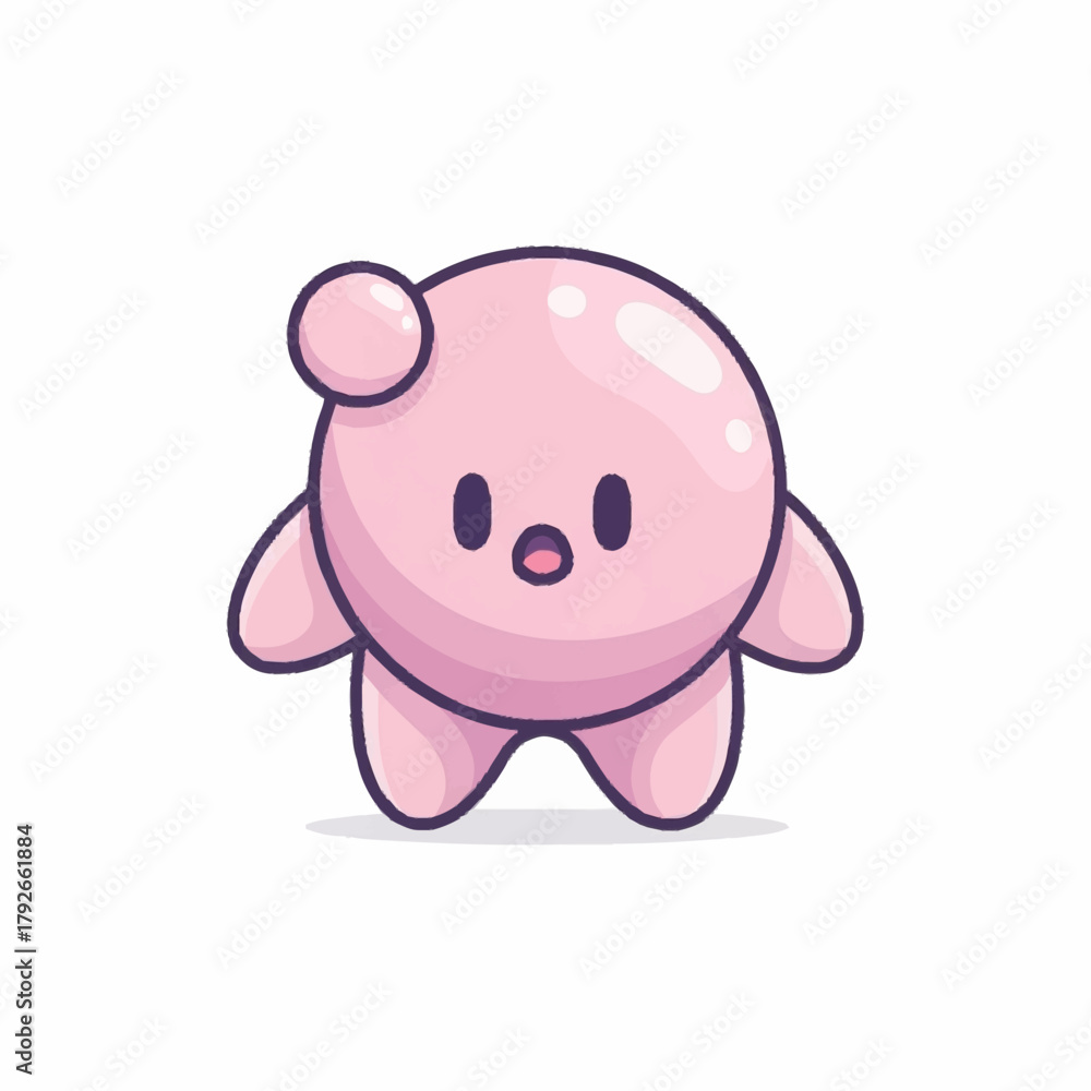 Naklejka premium Cute Pink Blob Character with Round Body and Small Head Protuberance.