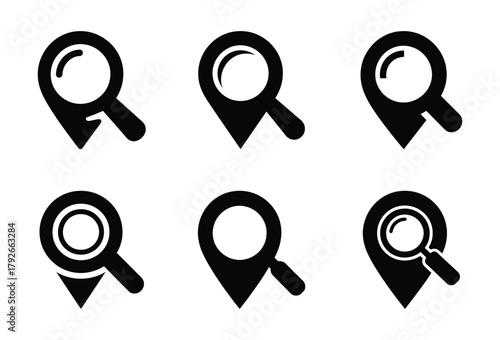 Location pin search vector icons set for maps and navigation app