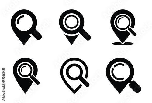 Location search pin icon set for finding places, maps, navigation
