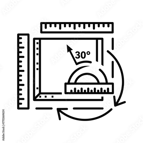 Frame measurement with ruler and protractor graphic design and illustration concept