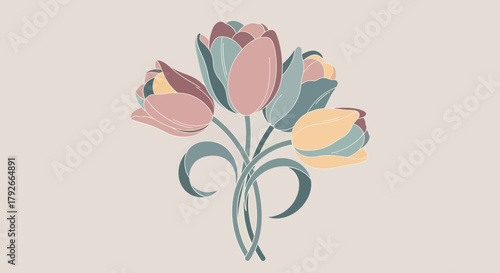 Elegant Tulip Bouquet In Pastel Tones On A Neutral Background