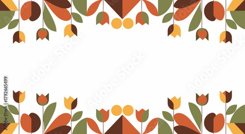 Geometric Floral Frame With Autumn Color Palette Decoration