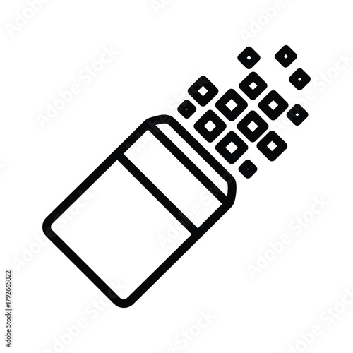 Eraser icon with pixelated effect, symbolizing deletion, correction, or removal