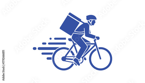 Express Delivery Service Icon in Silhouette. Courier Riding a Bike Glyph Image. Quick Shipping of Food or Items Solid Symbol. Speedy Delivery Person on Bicycle Graphic. Isolated Vector Illustration
