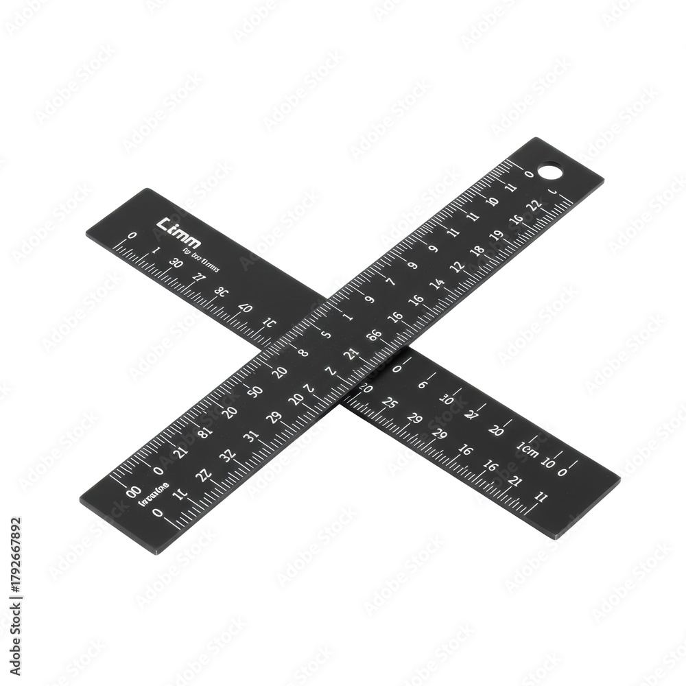 Obraz premium Minimalist matte black straightedge ruler with a precise metric scale floating on a transparent background. Concept of engineering precision and measurement