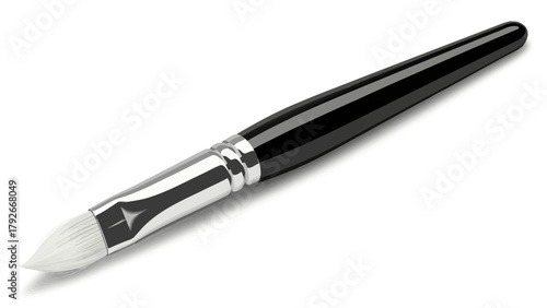 A single black and silver paint brush on a white background