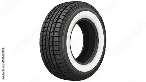 A tire with a white sidewall on a white background