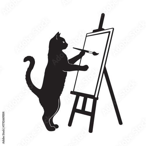 Creative Cat Artist Painting at Easel Vector Illustration