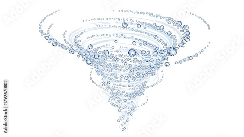 A tornado of translucent faceted gemstones against a white background