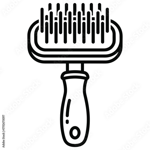 A pet grooming slicker brush for removing loose fur, essential for pet care