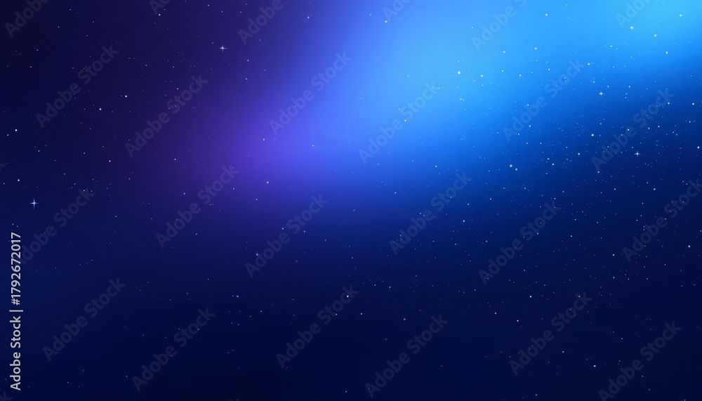Fototapeta premium Vast dark cosmic expanse with twinkling stars and a vibrant gradient of purple to bright blue light.