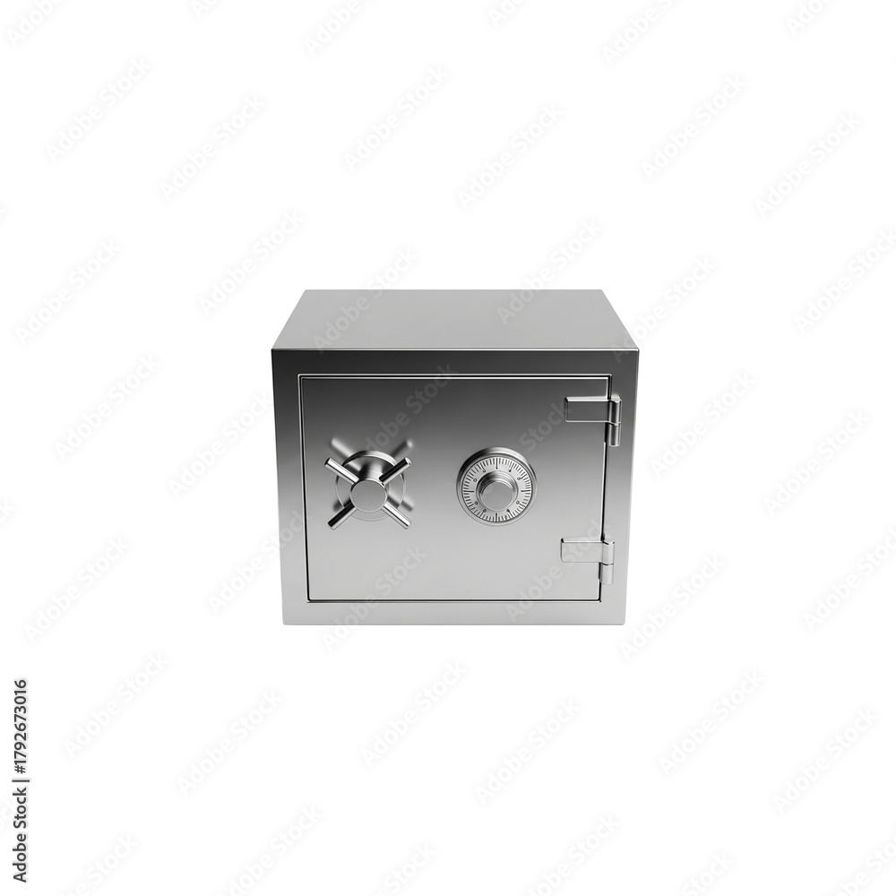 Obraz premium Secure metal safe with combination dial and vault door handle