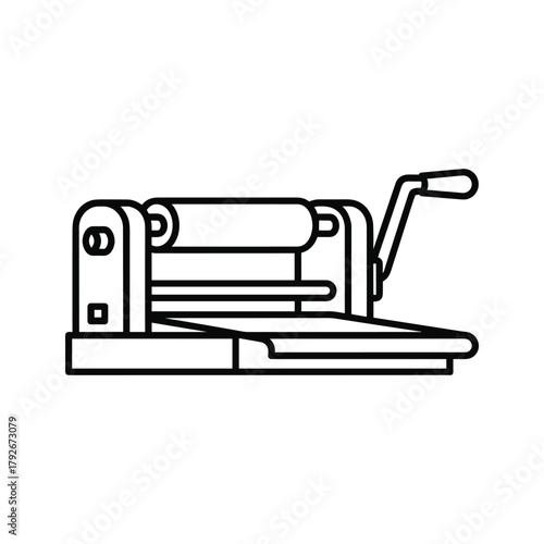 Black outline icon of a paper roller or laminator