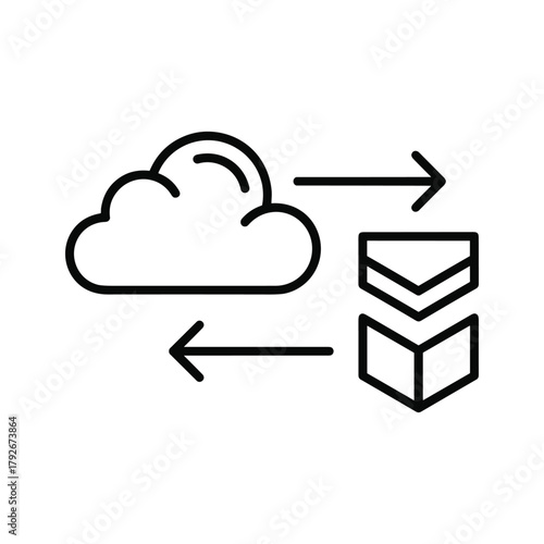 Cloud data transfer icon, sync between cloud and server