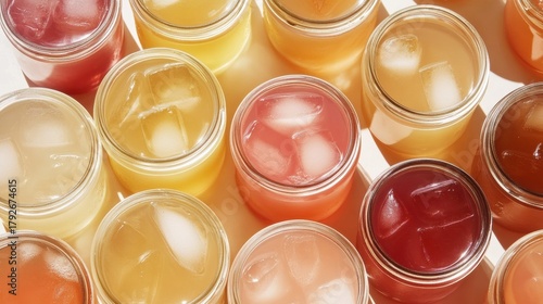 Wallpaper Mural Group small glass jars filled different types drinks Homemade fermented kombucha drink Torontodigital.ca